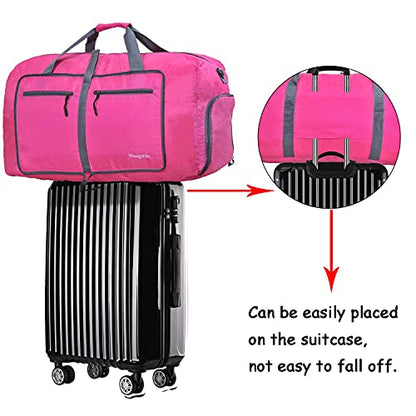 Woogwin Travel Duffel Bag Large Foldable Waterproof Overnight Bag for Beach Swim Bags Pool Sports Gym - color: 60L Rose