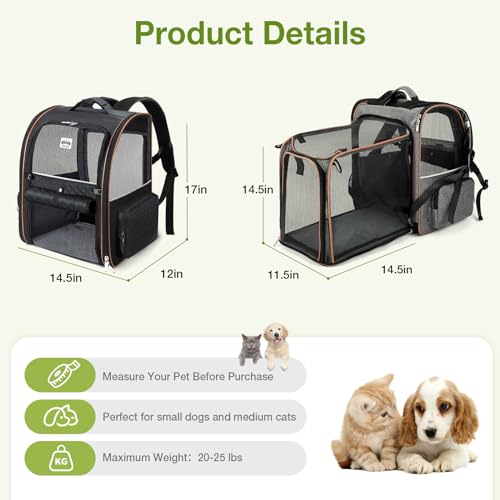 Large Cat Backpack Carrier Expandable Pet Carrier Backpack for Small Dogs Medium Cats Fit Up to 18 Lbs, Dog Backpack Carrier, Foldable Puppy Backpack Carrier for Travel,Black - color: Black