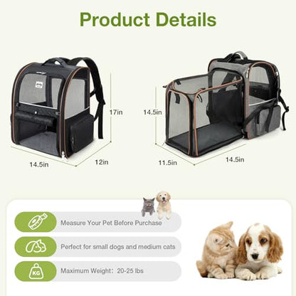 Large Cat Backpack Carrier Expandable Pet Carrier Backpack for Small Dogs Medium Cats Fit Up to 18 Lbs, Dog Backpack Carrier, Foldable Puppy Backpack Carrier for Travel,Black - color: Black