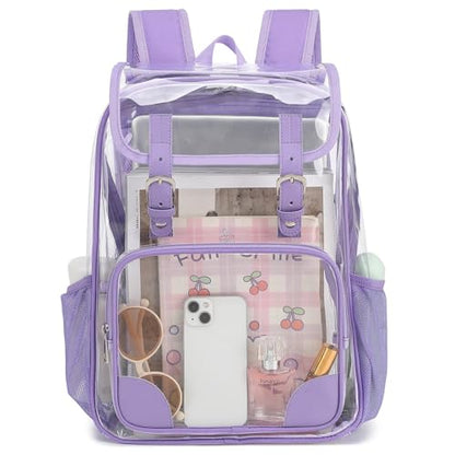 Fuyicat Clear Backpack Heavy Duty PVC Transparent Girls Kids School Backpacks Stadium Approved See Through College Bookbag for Women (Purple), Large - color: Purple