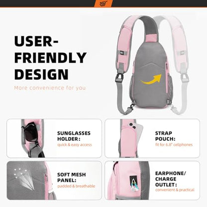 SKYSPER Sling Bag RFID Crossbody Sling Backpack Cross Body Shoulder Bag Travel Hiking Daypack for Women Men(Pink) - color: Pink