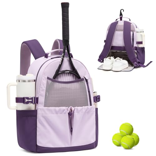 LOVEVOOK Tennis Bag for Women & Men, Fits 27" Rackets, Tennis Backpack with Ventilated Shoe Compartment & Wet Pocket, Ideal for Pickleball, Padel - color: Purple, size: 26L 1-2 Rackets