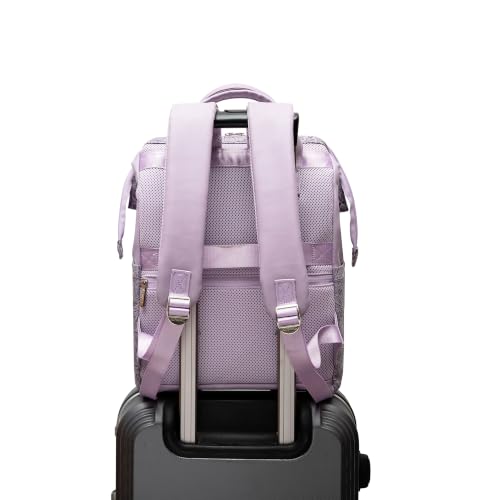 Kinmac Wide Open Style Laptop Backpack for Laptop Up to 15.6 Inch Men Women Travel Outdoor Backpack (Purple Flower PU) - color: Purple Flower Pu
