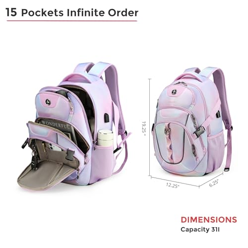 Swissdigital Laptop Backpack with USB Charging Port, Travel Backpack Fits 15.6 inches Computer, 31L Backpack for Women, Pink Purple | SD803-104 - color: Pink Purple
