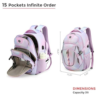 Swissdigital Laptop Backpack with USB Charging Port, Travel Backpack Fits 15.6 inches Computer, 31L Backpack for Women, Pink Purple | SD803-104 - color: Pink Purple