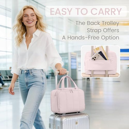 Cute Puffy Toiletry Bag for Women,Large Makeup Bag,Travel Cosmetic Bag with Adjustable Dividers & Trolley Sleeve,Toiletries Organizer,Light Pink - color: Pink