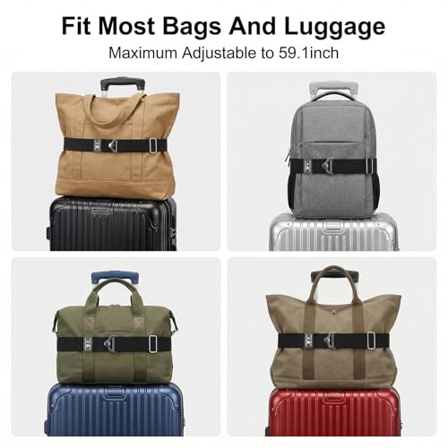 2-in-1 Travel Belt for Luggage Straps Add a Bag Luggage Strap for Backpack Over Handle for Carry On Bag Suitcase Belts Adjustable Travel Airport Luggage Belt Strap with Alloy Buckle