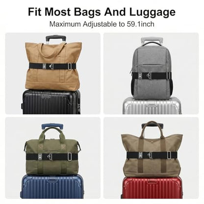 2-in-1 Travel Belt for Luggage Straps Add a Bag Luggage Strap for Backpack Over Handle for Carry On Bag Suitcase Belts Adjustable Travel Airport Luggage Belt Strap with Alloy Buckle