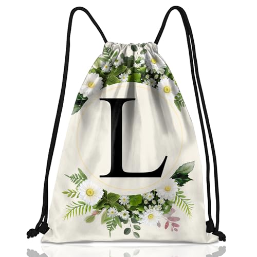 Initial Letter Drawstring Backpack String Sports Gym Bags Waterproof Sackpack Cute for Men Women Beach (13"×17") (Letter-L) - color: Letter-l