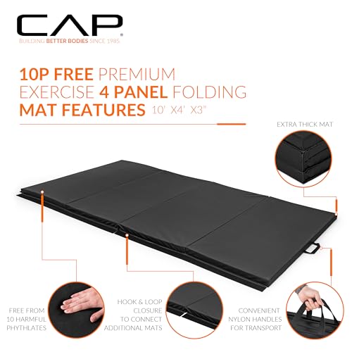 CAP Barbell All Purpose Folding Anti Tear Exercise Training Aerobic Fitness Gym & Gymnastics Balance Mat | Multiple colors - color: Black, style: 10' x 4' x 3.0" Thick