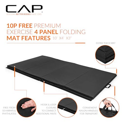 CAP Barbell All Purpose Folding Anti Tear Exercise Training Aerobic Fitness Gym & Gymnastics Balance Mat | Multiple colors - color: Black, style: 10' x 4' x 3.0" Thick