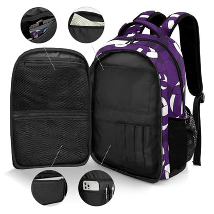 Dark Purple Volleyball Pattern Backpack Laptop Bag Bookbags Personalized Travel Daypack Bag for Man Woman Gifts - color: Dark Purple Volleyball Pattern