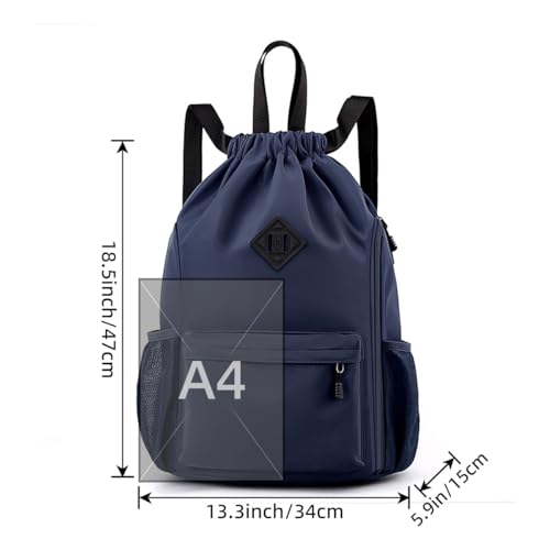 Valleycomfy Waterproof Drawstring Gym Backpack Bag for Men & Women,Sports Gym Bag with Side Pocket Orange - color: A-dark Blue