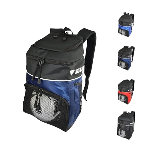 Vizari Soccer Backpack Soccer Bag | Water resistant Durable Equipment Bag for Football, Basketball, Volleyball | Cleats and Ball Compartment - Red,Blue,Black - color: NAVY