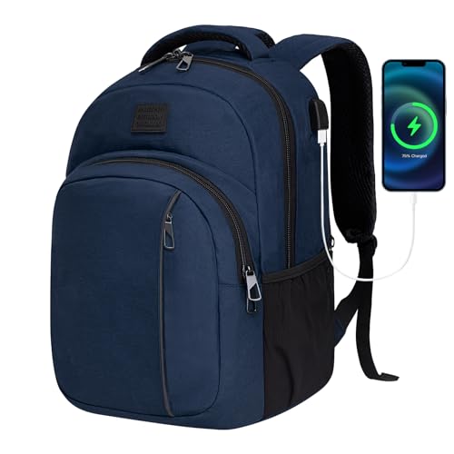 LARIPOP 15.6 Inch Laptop Backpack,30L Lightweight Oxford Travel Business Carry-On for Men Women, Water-Resistant Computer Bag with USB Charging, Anti-Theft Pocket, Luggage Strap, Ergonomic Padded Back - color: Dark Blue, size: 15.6inch