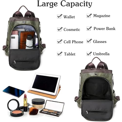 Women Backpack Anti-Theft Daypack Shoulder Bag with Earphone Hole Ladies Rucksack Waterproof PU Leather Bag for Travel Work (black) - color: Black