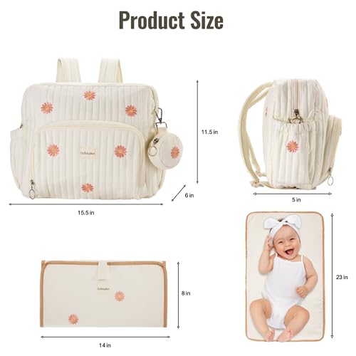 GOBABYMART Diaper Bag Backpack, Medium Maternity baby bag & Changing Pad, Insulated Pockets, Stroller Straps & Pacifier Case (Medium - Beige Flowers) - color: Medium - Beige Flowers