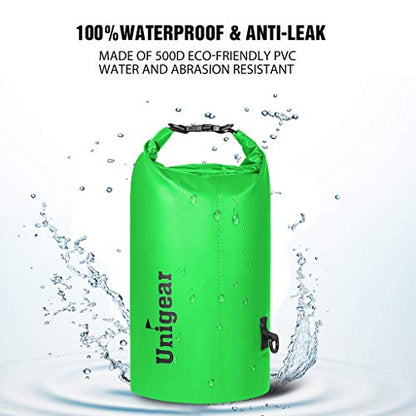 Unigear Dry Bag Waterproof, 2L/5L/10L/20L/30L/40L Floating and Lightweight Bags for Kayaking, Boating, Fishing, Swimming and Camping with Waterproof Phone Case - color: Green, size: 5L