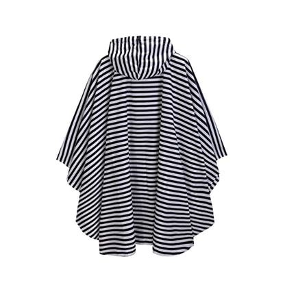 Fashion Hooded Rain Poncho Waterproof Raincoat Jacket with pocket for Women/Men/Adult - color: Black/White Strips