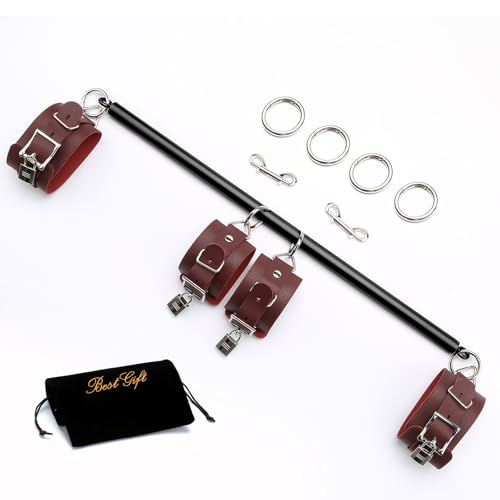 2026 Upgraded Heavy Duty Expandable Spreader Bar – Adjustable PU Straps for Pilates, Yoga - style: Black+Red