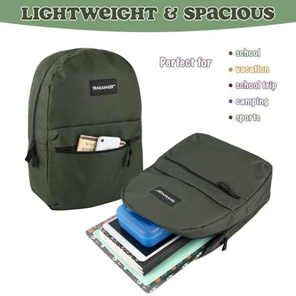 Trail maker Classic 17 inch Backpacks with Adjustable Padded Straps | School Backpacks for Girls, Boys (Green) - color: Green