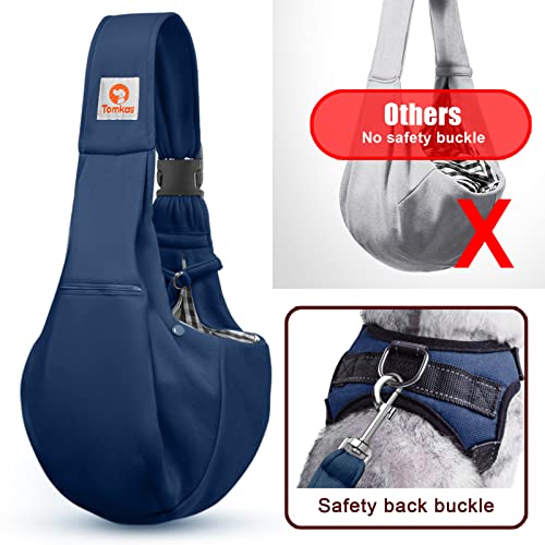 Tomkas Small Dog Sling Carrier - Zipper Pocket & Adjustable Strap - for 3-10 lbs Pets(Dark Blue) - color: Darkblue