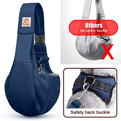 Tomkas Small Dog Sling Carrier - Zipper Pocket & Adjustable Strap - for 3-10 lbs Pets(Dark Blue) - color: Darkblue