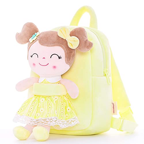 Gloveleya Back to School Gifts for Girls Kids Backpack Toddler Girls Backpacks with Soft Plush Spring Girl Doll Toys Yellow - color: A012 Spring Girl Yellow & Doll, size: 9 inches