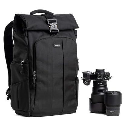 Think Tank FocusPoint 30L RollTop Camera Backpack - Asphalt Black: Expandable Travel & Camera Backpack with Laptop Sleeve, Quick Side and Back Access, Rain Cover – Versatile Photography & Travel Bag - color: Asphalt Black, size: 30 Liters