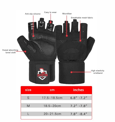 Spartan Gym Gloves for Men & Women – Weight Lifting Gloves with Wrist Support, Full Palm Protection, Breathable Non-Slip Grip for Weightlifting, Workout, Training, Fitness, Crossfit, Exercise - size: Medium