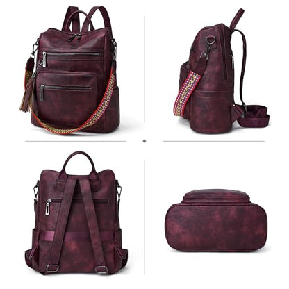 Shrrie Backpack Purse for Women Leather Backpack Fashion Designer Travel Backpack Convertible Shoulder Bag - color: 1-9 Two-tone Maroon