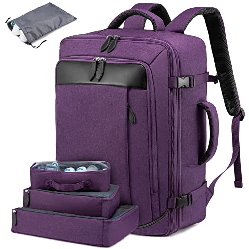 LOVEVOOK Carry on Backpack, 45L Large Travel Backpack for Women Airline Approved, Expandable Large Suitcase Backpacks With 4 Packing Cubes, Aer Travel Pack 3, Water Resistant Weekender Bag - color: Purple, size: X-Large