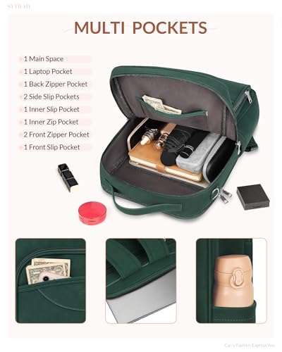 SYTRAH Leather Laptop Backpack, 15.6 Inch Business Computer Bag, Designer College Backpack Travel Backpack with Colorful Shoulder Bag Strap Green - color: Green