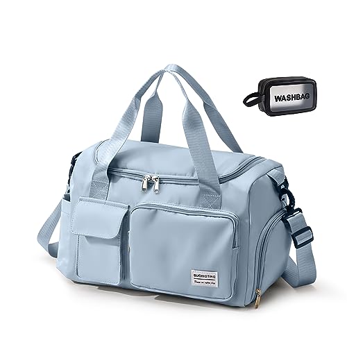 Small Gym Bag for Women, Travel Duffle Bag Carry On Weekender Bag with Shoe Compartment - color: 07#Sky Blue, style: Gym Bag&toiletry Bag