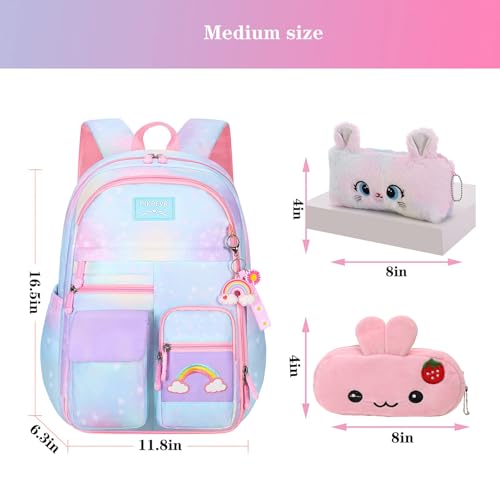 Jcobvig Rainbow Backpack For Girls Kids,Cute Student School Backpack With Pen Bag,Aesthetic Starry Rainbow Laptop Travel Bag - color: Blue, size: Large