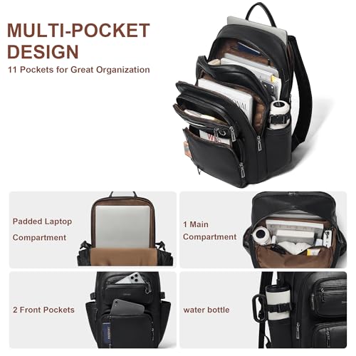 Vegan Leather Backpack, TSA Travel Backpack for Men and Women, Fits 17.0 Inch Laptop with Luggage Strap, Black - color: Black
