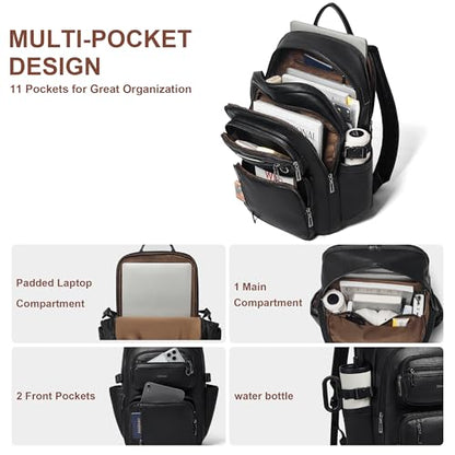 Vegan Leather Backpack, TSA Travel Backpack for Men and Women, Fits 17.0 Inch Laptop with Luggage Strap, Black - color: Black