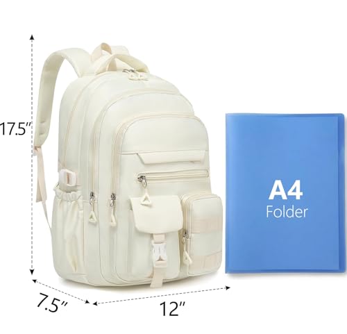 Cute Backpack for Teen Girls Boys, Aesthetic Travel Bookbag for High Middle School College Student (Beige) - color: Beige