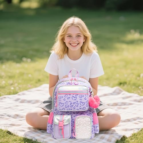 Meetbelify Backpack for School - Aesthetic Bookbag for Elementary to Teen Girls, Cute School Bag for Kids 8-10 - color: Purple
