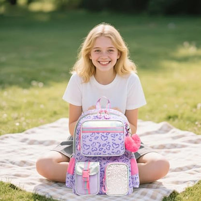 Meetbelify Backpack for School - Aesthetic Bookbag for Elementary to Teen Girls, Cute School Bag for Kids 8-10 - color: Purple