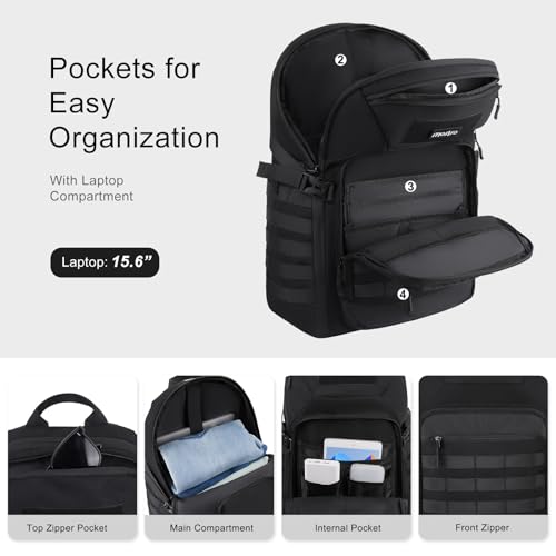 MOSISO 30L Military Tactical Backpack for Men, Daypack 3 Day Bug Out Bag Hiking Rucksack with Bottle Holder for Sport Outdoor Hiking Camping Training, Black