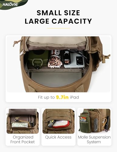 HALOVIE Anti-theft Tactical Sling Bag RFID Khaki Military Shoulder Bag with Phone Pack EDC Molle Crossbody Bag for men - color: Khaki