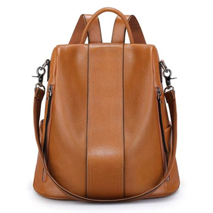 S-ZONE Leather Backpack Purses for Women Antitheft Rucksack Shoulder Bag Medium - color: Brown