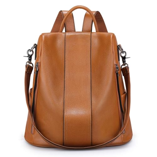 S-ZONE Leather Backpack Purses for Women Antitheft Rucksack Shoulder Bag Medium - color: Brown