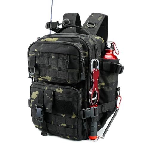 Small Fishing Backpack with Rod Holder, Water-Resistant Tackle Backpack, Fishing Tackle Bag for Box Storage, Fishings Gear & Outdoor Camping