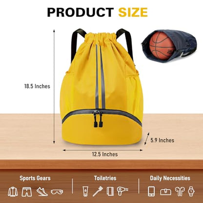 Drawstring Backpack Gym Bag with Shoes Compartment, Water-Resistant String Backpack Beach Cinch for Women Men