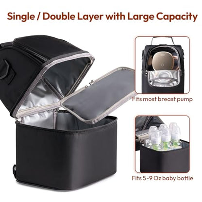 NCVI Breastmilk Cooler Bag with 2 Ice Pack, Breast Pump Bag with Cooler Fits 6 Bottles, Double Layer Breast Milk Travel Bag Baby Bottle, for Travel, Nursing Mom Daycare, Work, Picnic (Black) - color: Black
