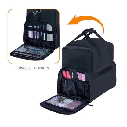 Large Makeup Cosmetic Bag with 3 Removable Case and 2 Removable Dividers Double Layer Travel Storage Organizer, Makeup Brushes Storage Section Black - color: Black