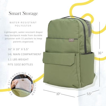RED ROVR Roo Lightweight 1 LB Diaper Bag Backpack | 11 organizational pockets| Durable & Water-Resistant (Moss) - color: Moss