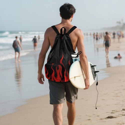 Drawstring Gym Sackpack With Water Bottle Pocket Drawstring Gym Bags For Men Women with Wet Dry Compartments Cool Flame Red
